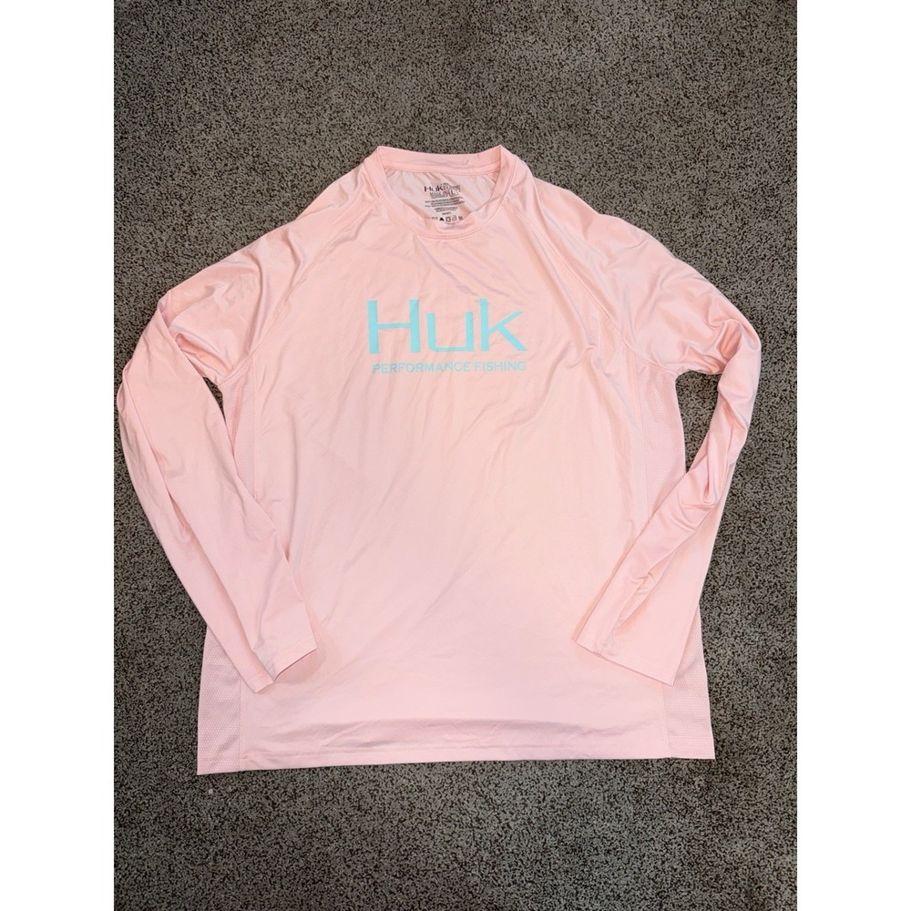 Huk Pursuit Performance Long Sleeve T Shirt Men's Size Large Pink SPF